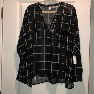 Old Navy Black plaid See thru blouse